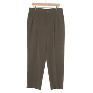 TOMMY BAHAMA 100% Silk Pleated Dress‎ Pants Men's Sz 34x28 Olive Green Relaxed